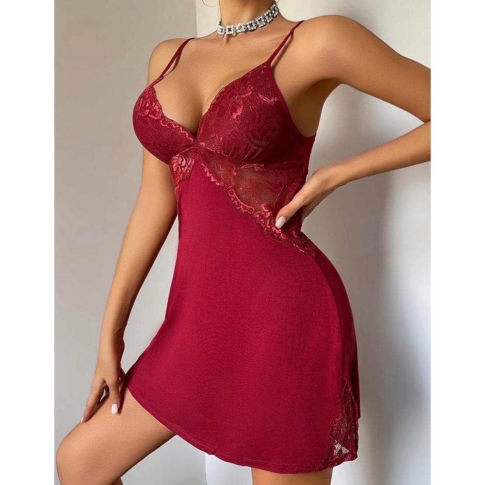 Avidlove Red‎ Lace Babydoll Chemise Nightgown Halter Backless Lingerie Large